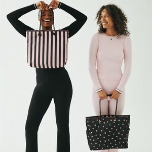 NWT VICTORIA’S secret REVERSIBLE TOTE ICONIC STRIPE FLORAL BLACK PINK